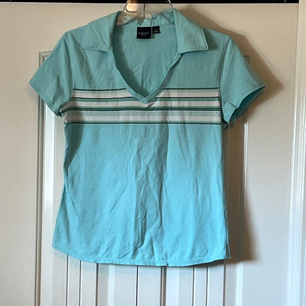 Sonoma Light Blue V-Neck Tee with Stripes